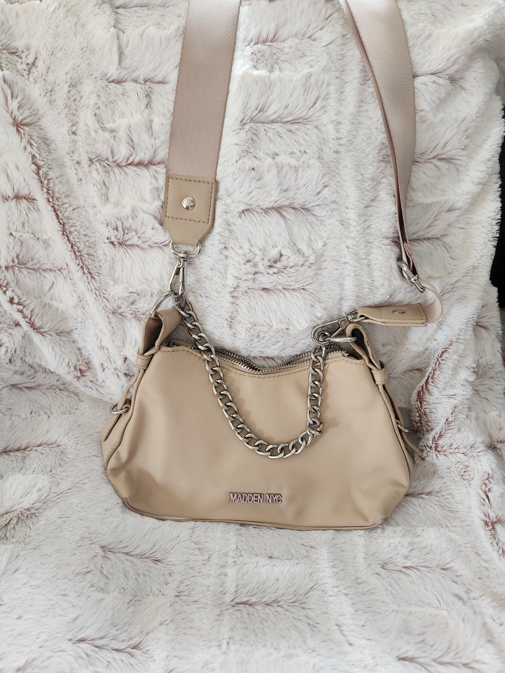 Madden NYC Blush Beige Shoulder Bag with Chain